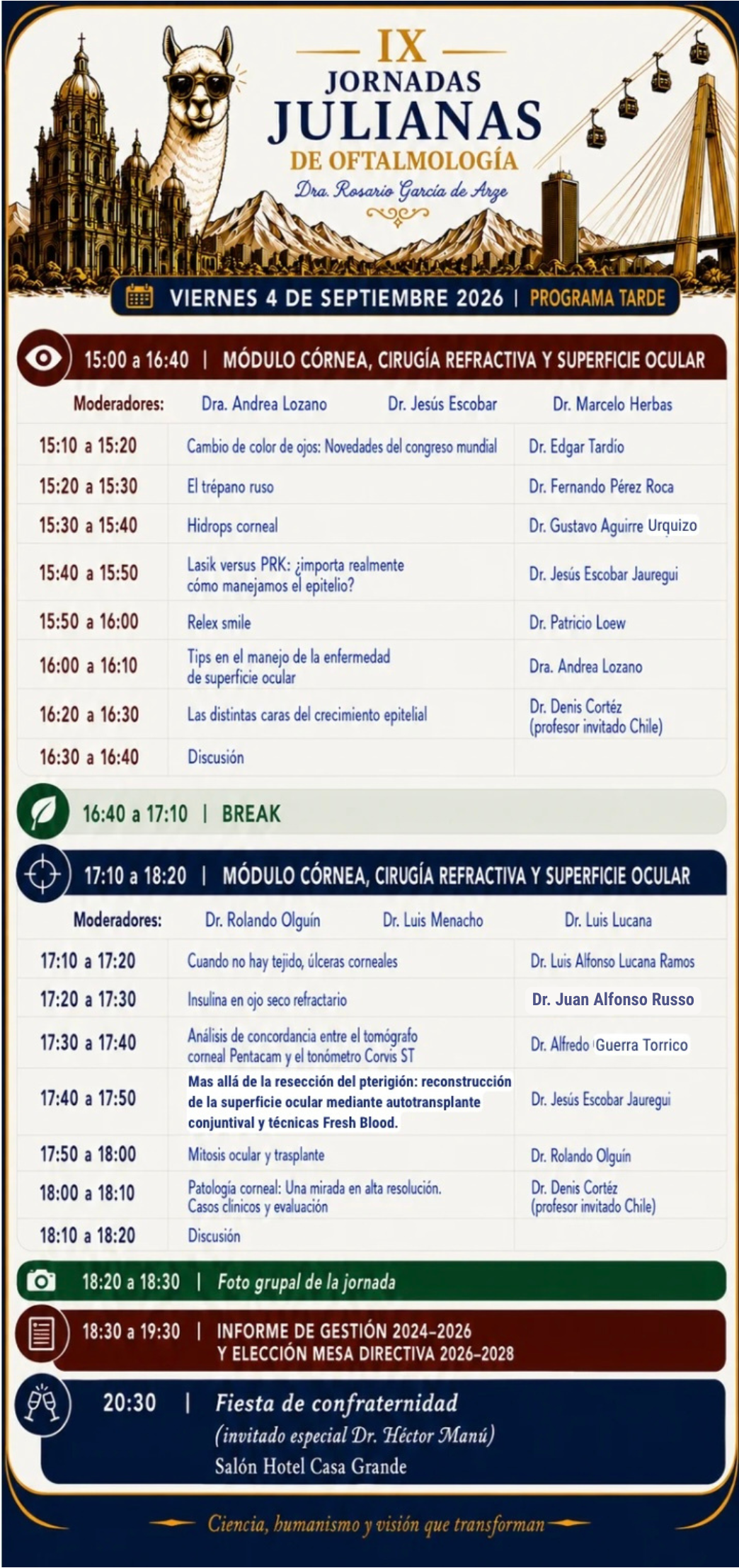 Viernes 4 de Septiembre (Sesión Tarde) — Módulos Córnea, Cirugía Refractiva, Superficie Ocular e Informe de Gestión